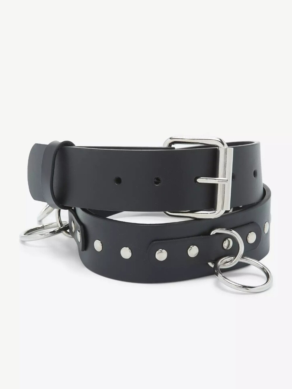 Unisex O-Ring Black Bonded Leather Bondage Belt XL (40-42)